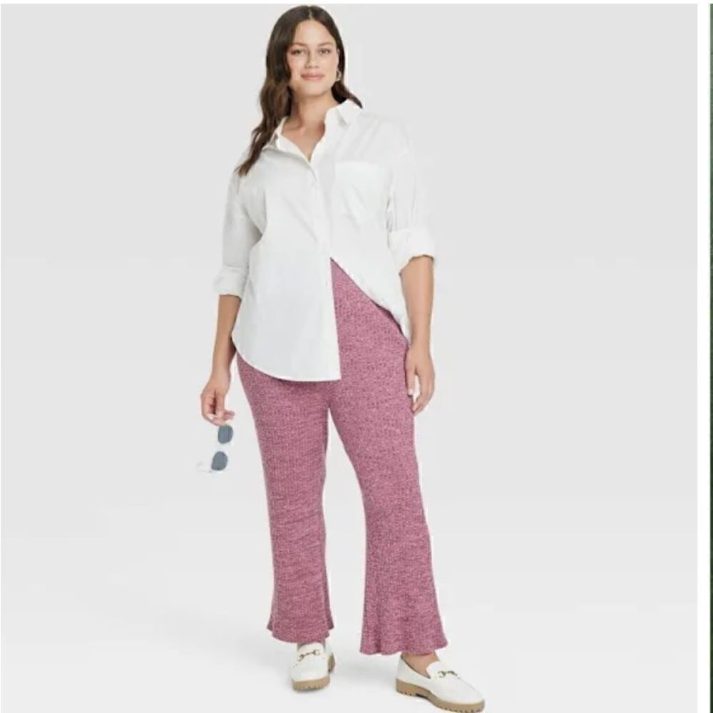 Ava + Viv High Rise Mauve Ribbed Sweater Pants, Size 2X, NWT‎
